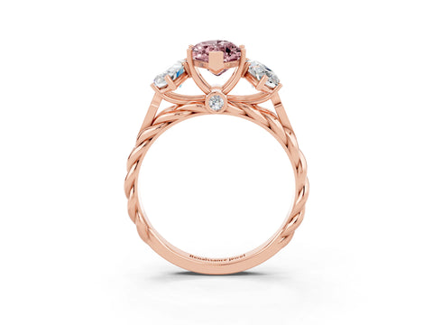 Rose gold Three-Stone Marquise Cut Morganite Braided Band Ring with Four-Prong Setting_15
