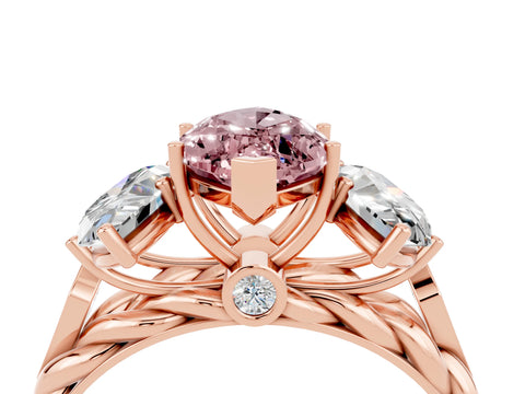 Rose gold Three-Stone Marquise Cut Morganite Braided Band Ring with Four-Prong Setting_16