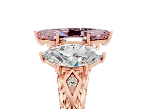 Rose gold Three-Stone Marquise Cut Morganite Braided Band Ring with Four-Prong Setting_17