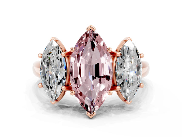 Rose gold Three-Stone Marquise Cut Morganite Engagement Ring with Prong Setting