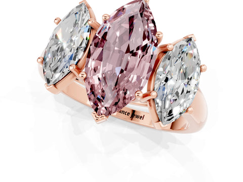 Rose gold Three-Stone Marquise Cut Morganite Engagement Ring with Prong Setting_1