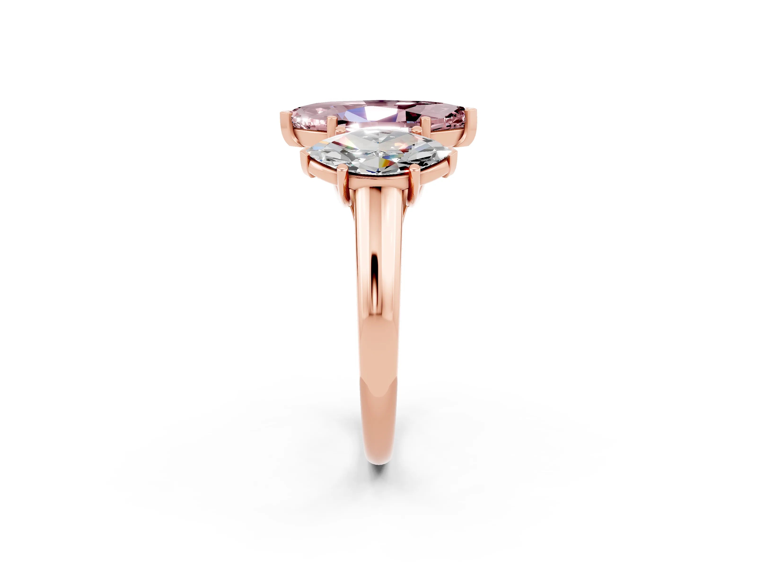 Rose gold Three-Stone Marquise Cut Morganite Engagement Ring with Prong Setting_2