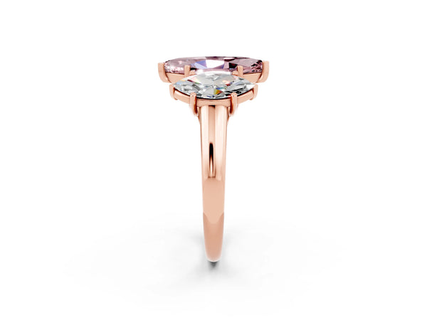 Rose gold Three-Stone Marquise Cut Morganite Engagement Ring with Prong Setting
