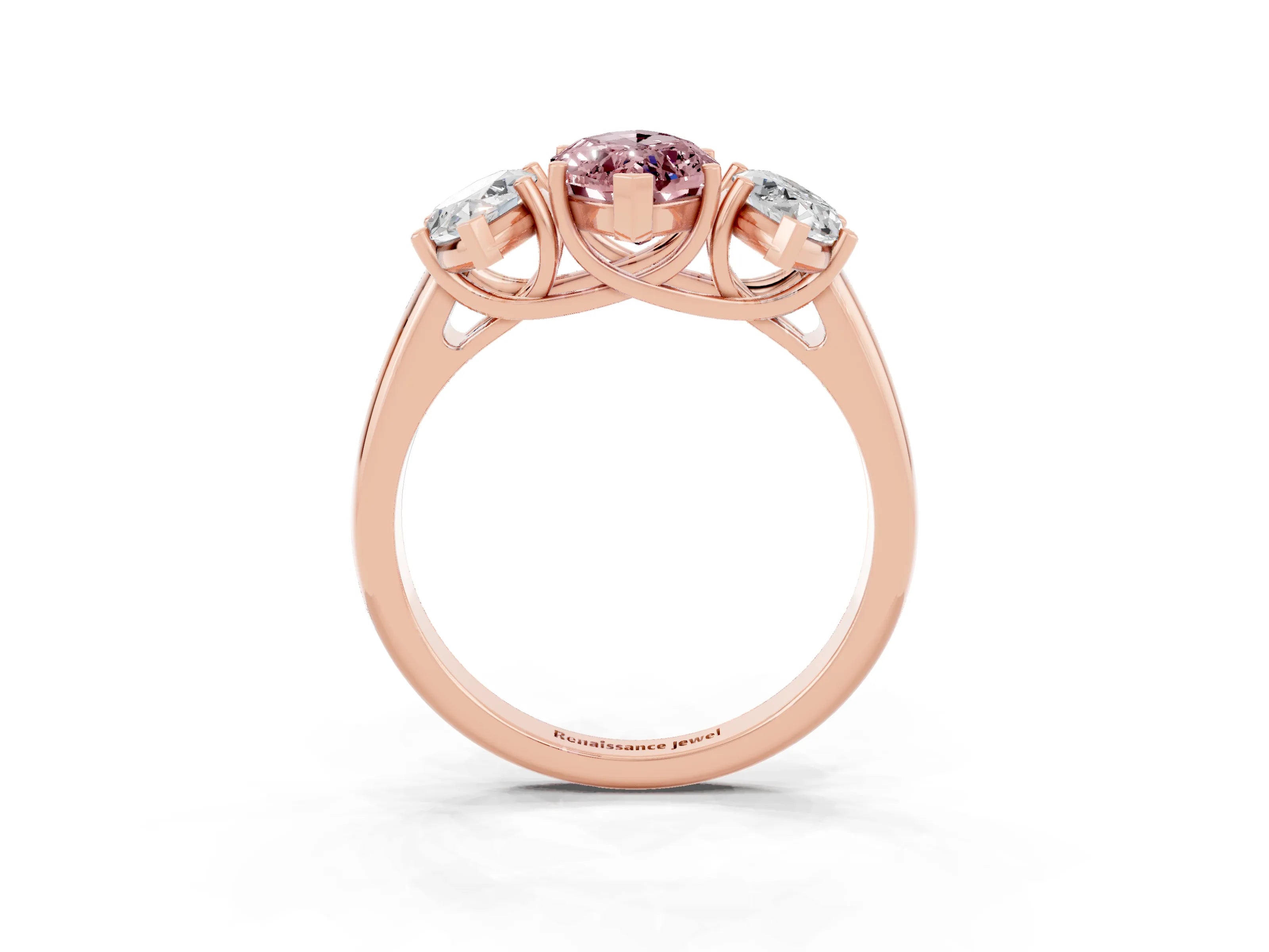 Rose gold Three-Stone Marquise Cut Morganite Engagement Ring with Prong Setting_3