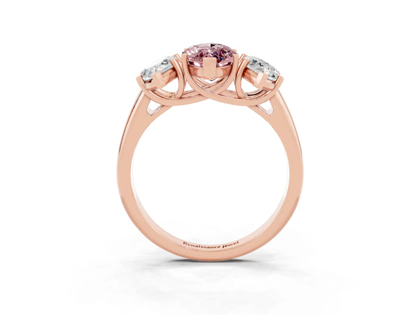 Rose gold Three-Stone Marquise Cut Morganite Engagement Ring with Prong Setting