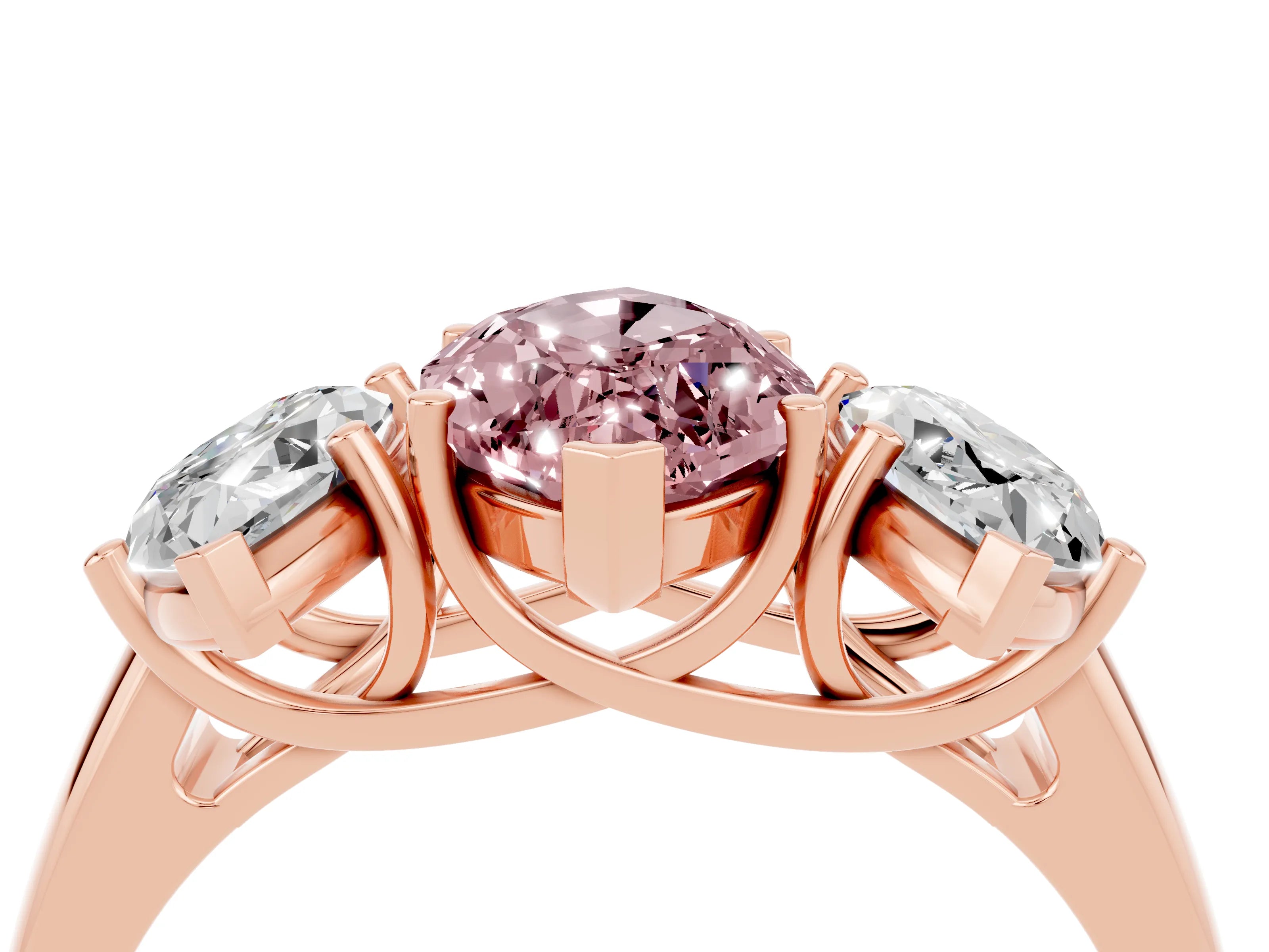 Rose gold Three-Stone Marquise Cut Morganite Engagement Ring with Prong Setting_4