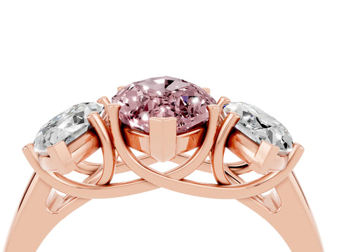 Rose gold Three-Stone Marquise Cut Morganite Engagement Ring with Prong Setting_4
