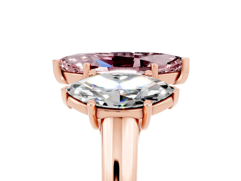 Rose gold Three-Stone Marquise Cut Morganite Engagement Ring with Prong Setting_5