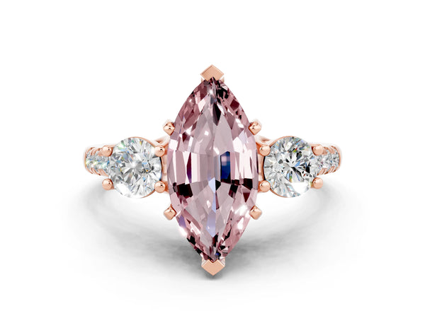 Rose gold Three-Stone Marquise Cut Morganite Pavé Band with Four-Prong Setting