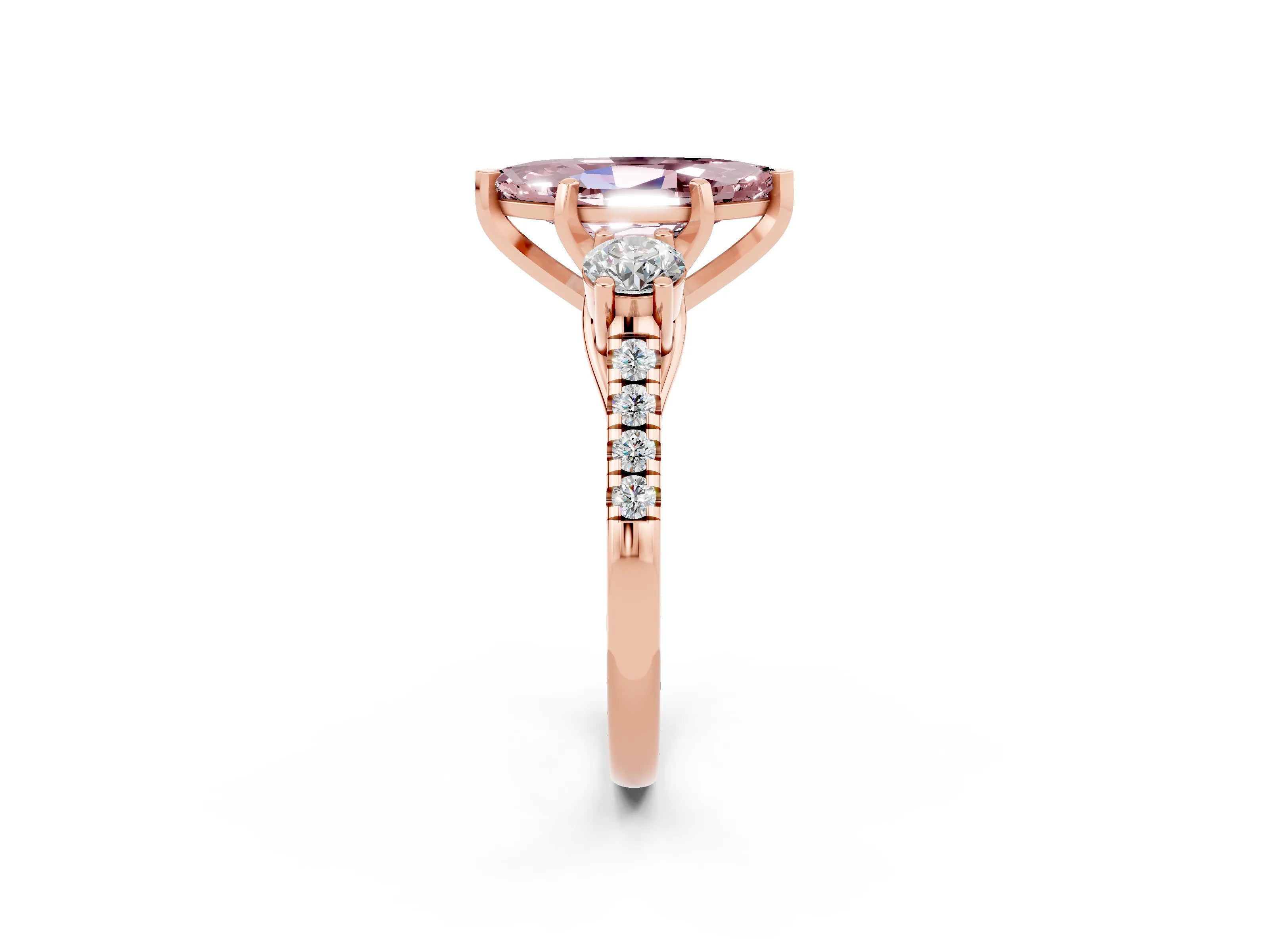 Rose gold Three-Stone Marquise Cut Morganite Pavé Band with Four-Prong Setting_2