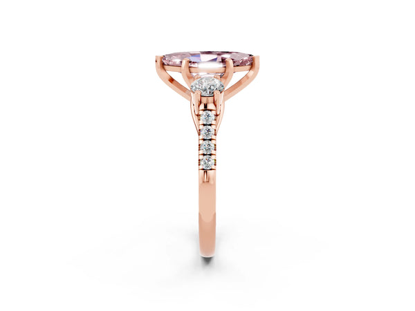 Rose gold Three-Stone Marquise Cut Morganite Pavé Band with Four-Prong Setting