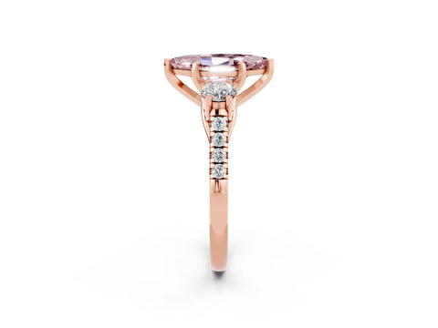 Rose gold Three-Stone Marquise Cut Morganite Pavé Band with Four-Prong Setting_2
