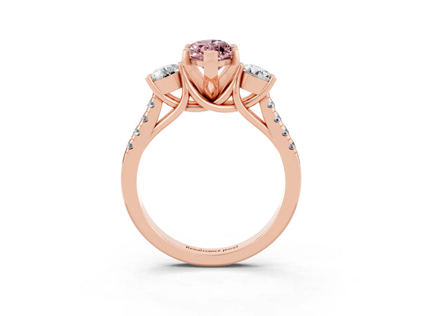 Rose gold Three-Stone Marquise Cut Morganite Pavé Band with Four-Prong Setting
