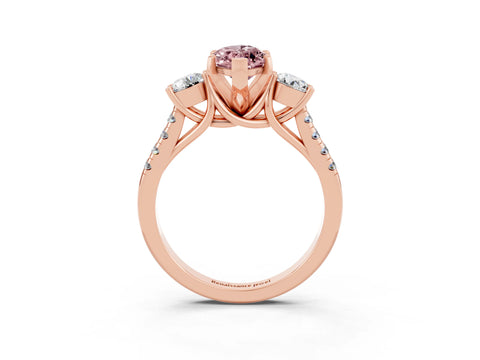 Rose gold Three-Stone Marquise Cut Morganite Pavé Band with Four-Prong Setting_3