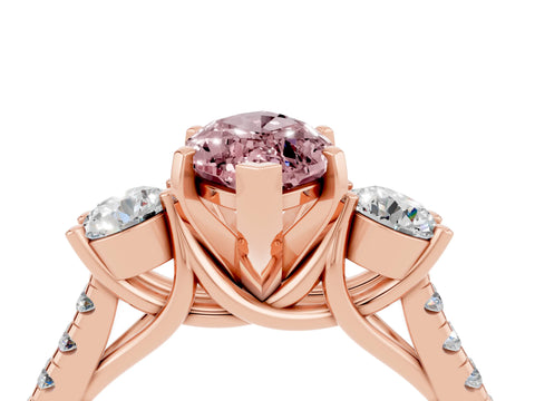 Rose gold Three-Stone Marquise Cut Morganite Pavé Band with Four-Prong Setting_4
