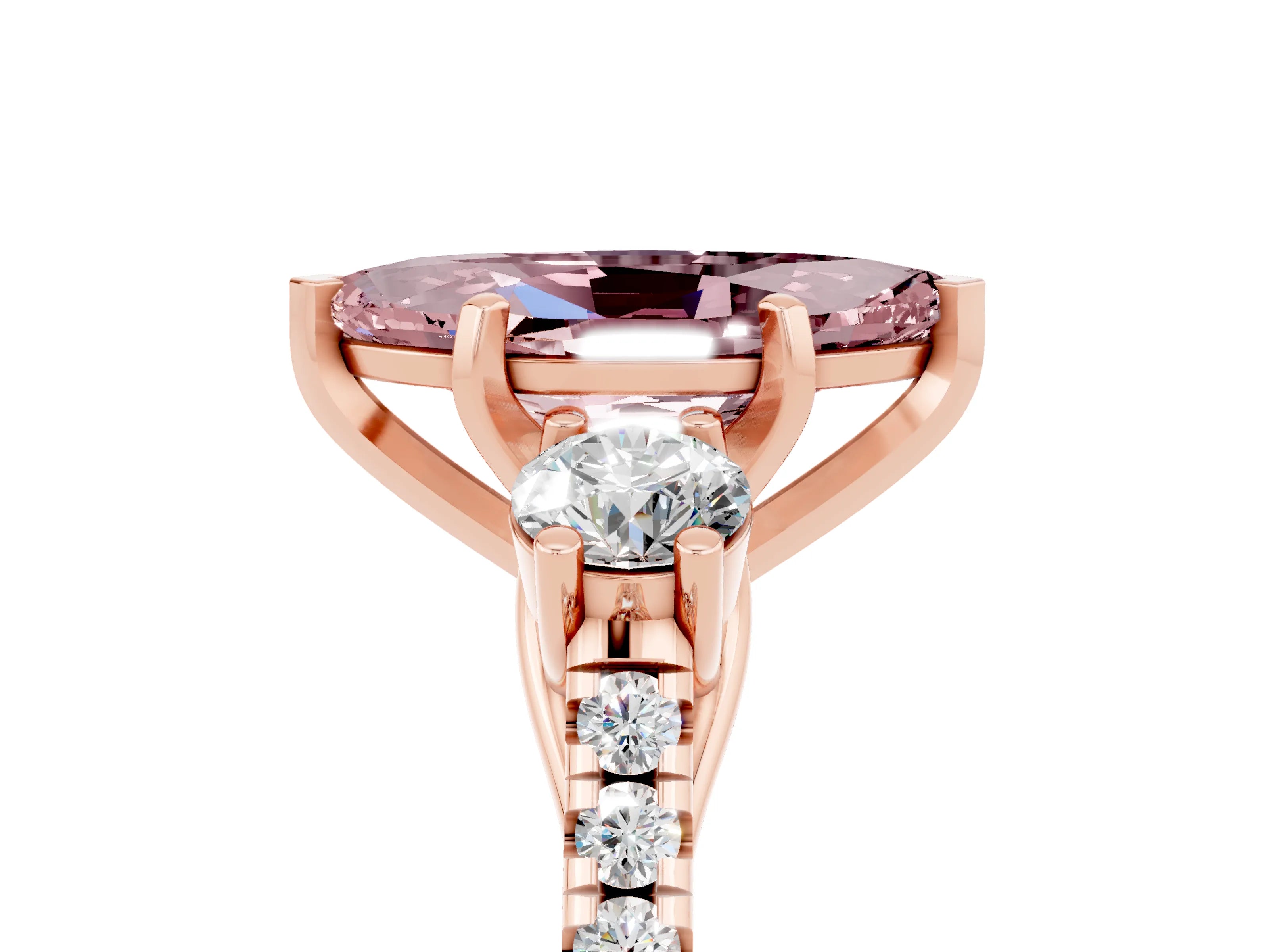 Rose gold Three-Stone Marquise Cut Morganite Pavé Band with Four-Prong Setting_5