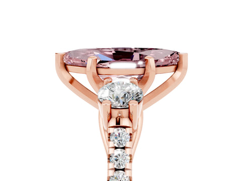 Rose gold Three-Stone Marquise Cut Morganite Pavé Band with Four-Prong Setting_5