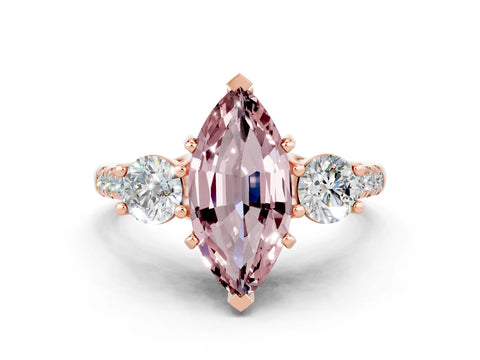 Rose gold Three-Stone Marquise Cut Morganite Pavé Band with Four-Prong Setting