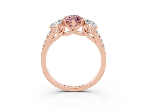 Rose gold Three-Stone Marquise Cut Morganite Ring with Pavé Band and Prong Setting_15