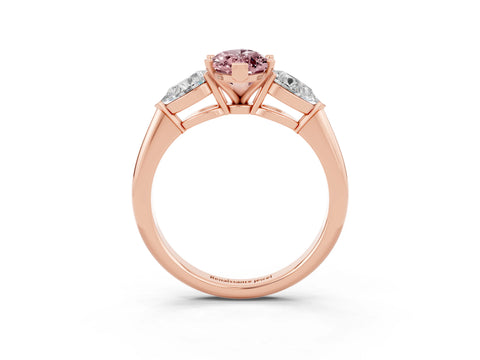 Rose gold Three-Stone Marquise Cut Morganite Ring with Pear Side Stones and Four-Prong Setting_3