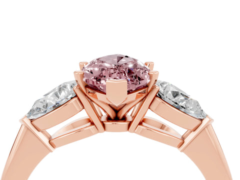 Rose gold Three-Stone Marquise Cut Morganite Ring with Pear Side Stones and Four-Prong Setting_4
