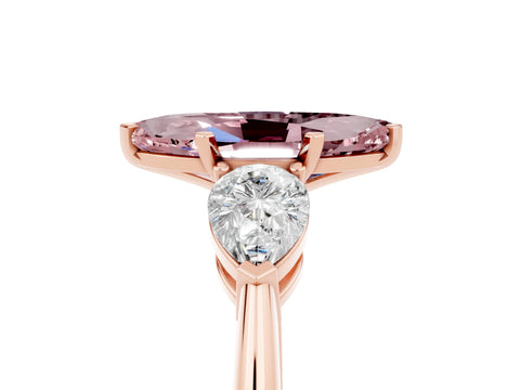 Rose gold Three-Stone Marquise Cut Morganite Ring with Pear Side Stones and Four-Prong Setting_5