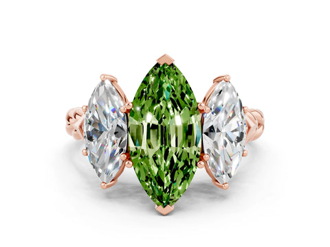 Rose gold Three-Stone Marquise Cut Peridot Braided Band Ring with Four-Prong Setting_12