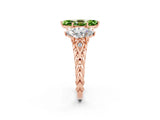 Rose gold Three-Stone Marquise Cut Peridot Braided Band Ring with Four-Prong Setting_14