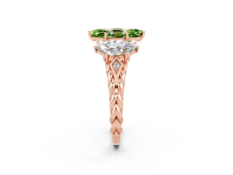 Rose gold Three-Stone Marquise Cut Peridot Braided Band Ring with Four-Prong Setting_14