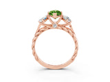 Rose gold Three-Stone Marquise Cut Peridot Braided Band Ring with Four-Prong Setting_15