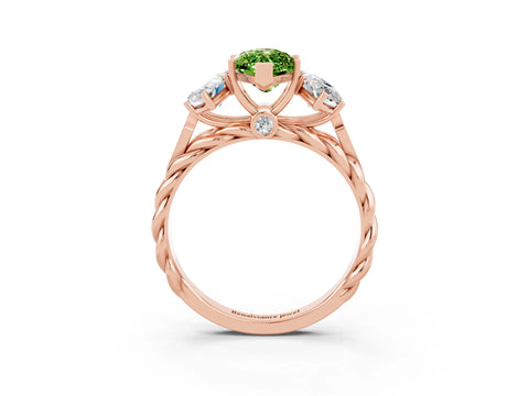 Rose gold Three-Stone Marquise Cut Peridot Braided Band Ring with Four-Prong Setting_15