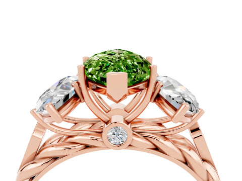 Rose gold Three-Stone Marquise Cut Peridot Braided Band Ring with Four-Prong Setting_16