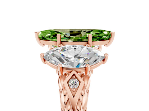 Rose gold Three-Stone Marquise Cut Peridot Braided Band Ring with Four-Prong Setting_17