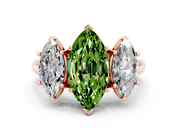 Rose gold Three-Stone Marquise Cut Peridot Engagement Ring with Prong Setting