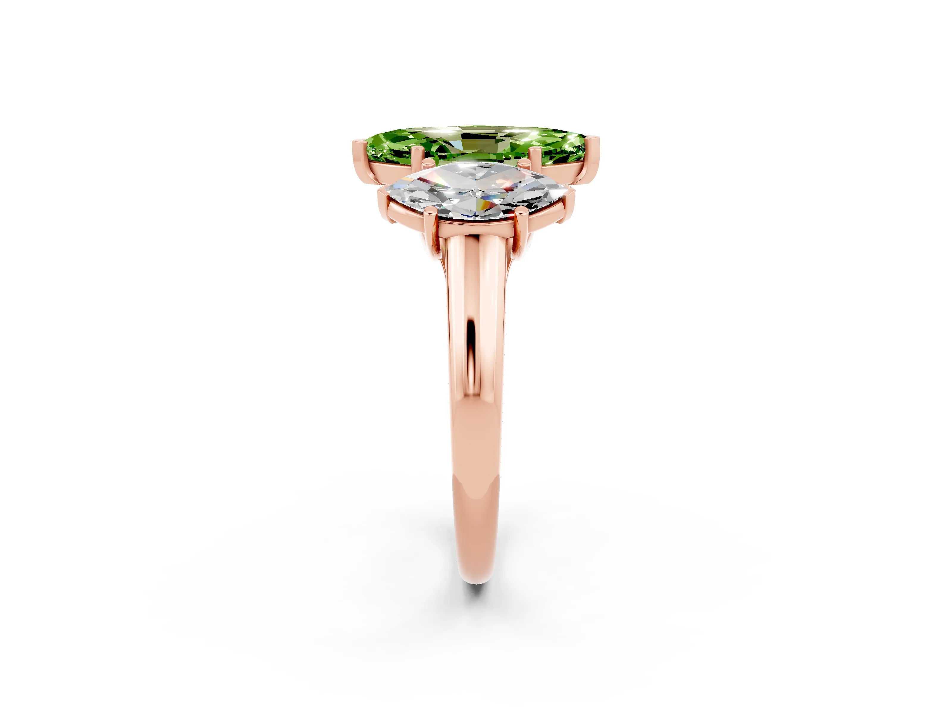 Rose gold Three-Stone Marquise Cut Peridot Engagement Ring with Prong Setting_2