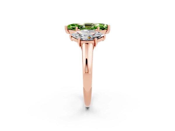 Rose gold Three-Stone Marquise Cut Peridot Engagement Ring with Prong Setting