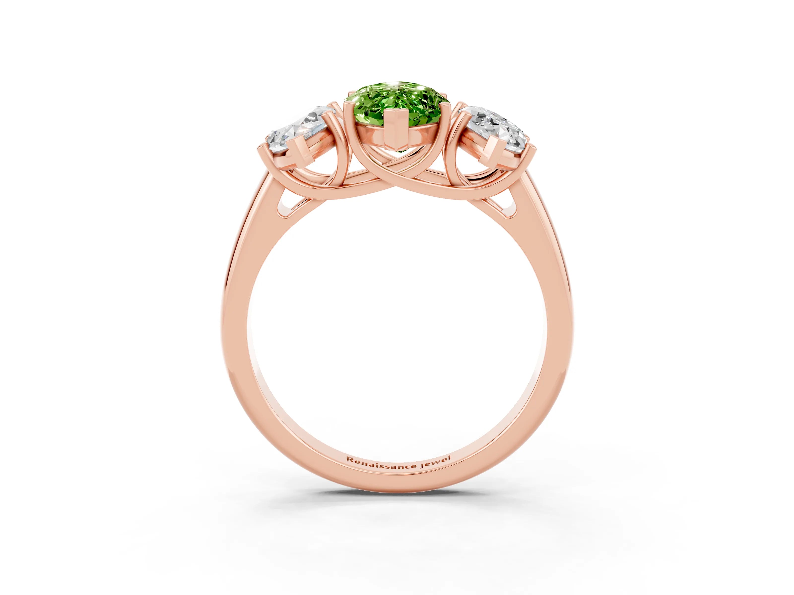 Rose gold Three-Stone Marquise Cut Peridot Engagement Ring with Prong Setting_3