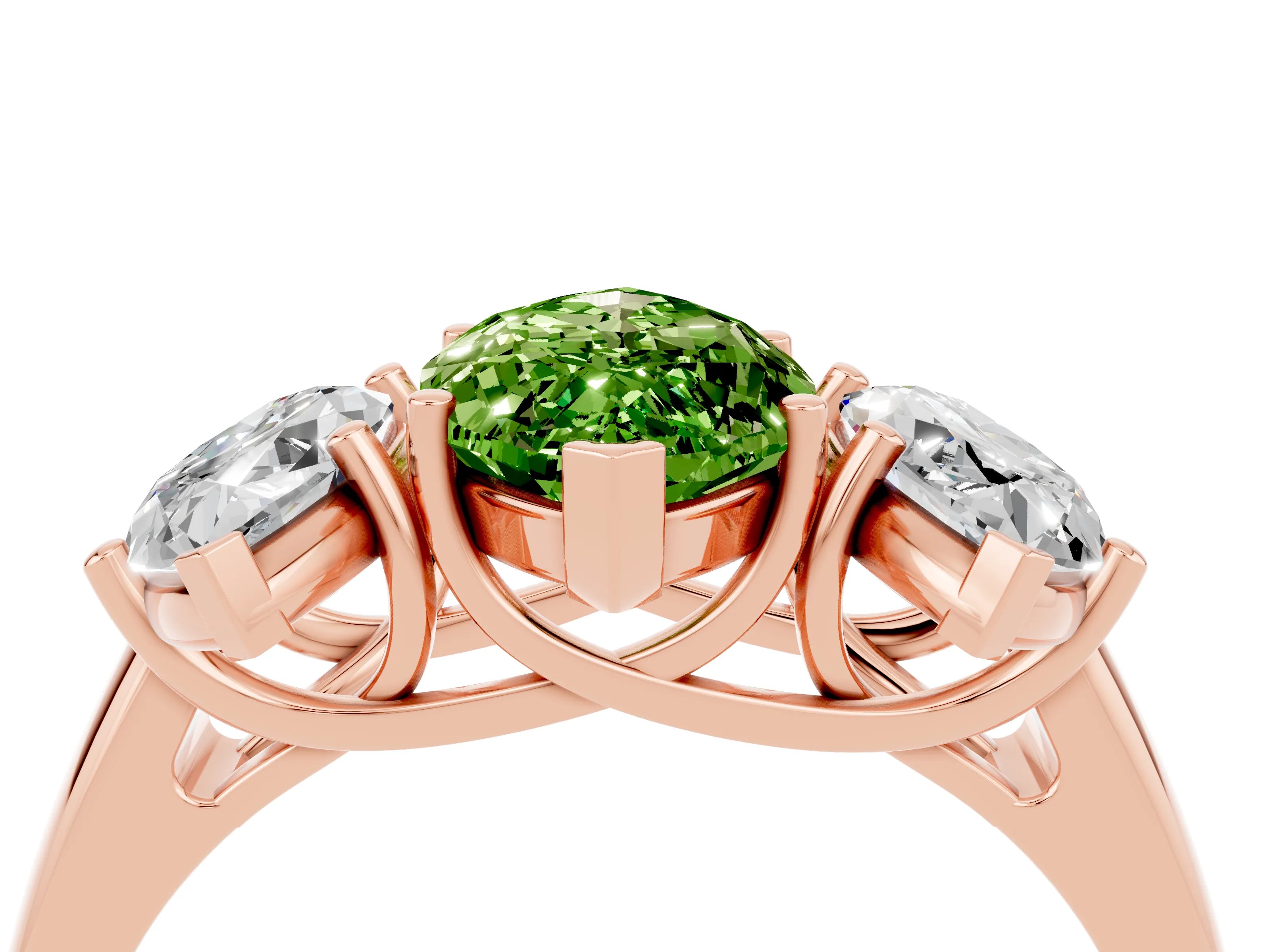 Rose gold Three-Stone Marquise Cut Peridot Engagement Ring with Prong Setting_4