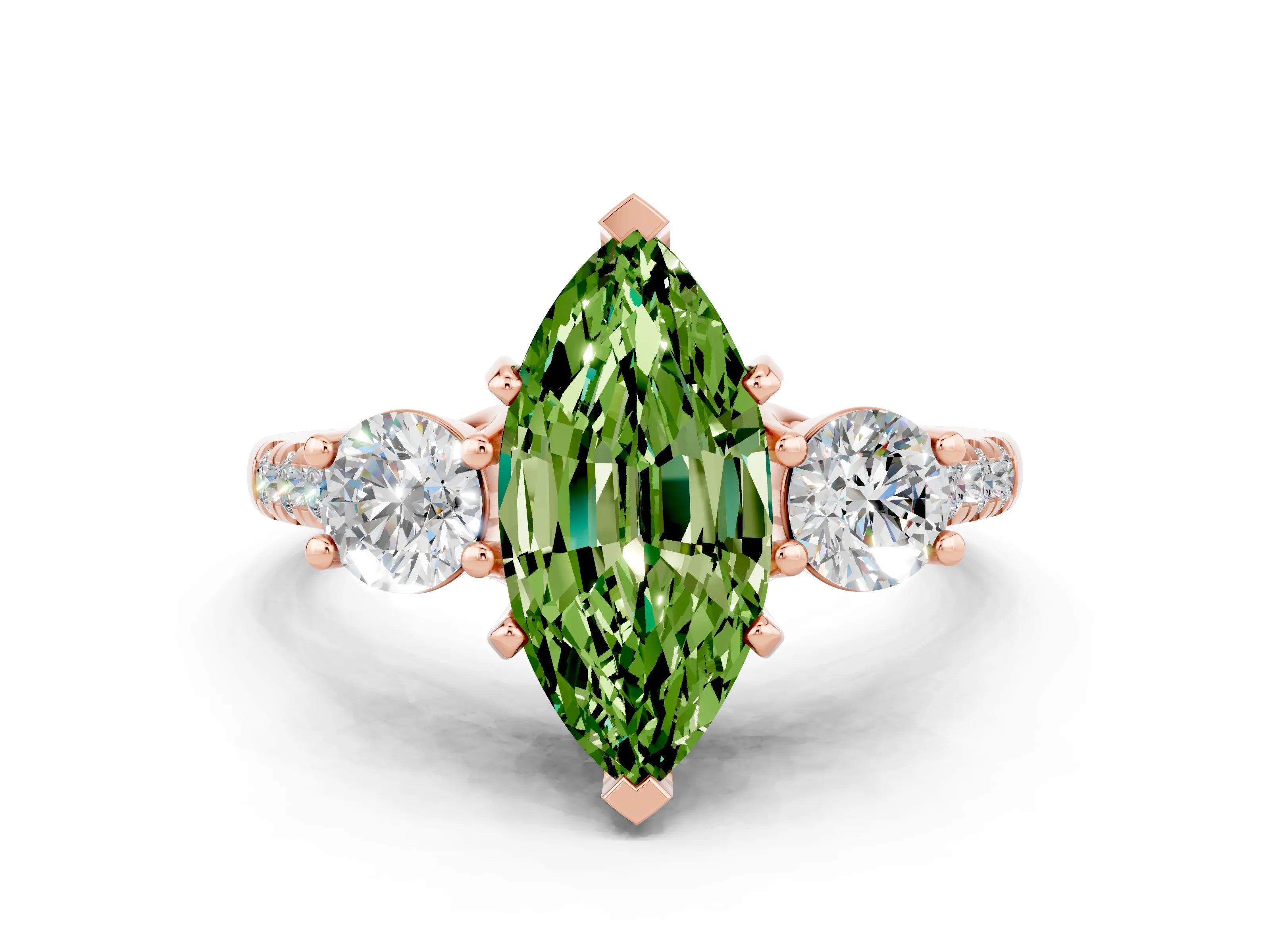 Rose gold Three-Stone Marquise Cut Peridot Pavé Band with Four-Prong Setting