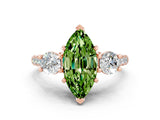 Rose gold Three-Stone Marquise Cut Peridot Pavé Band with Four-Prong Setting