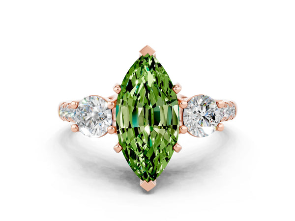 Rose gold Three-Stone Marquise Cut Peridot Pavé Band with Four-Prong Setting