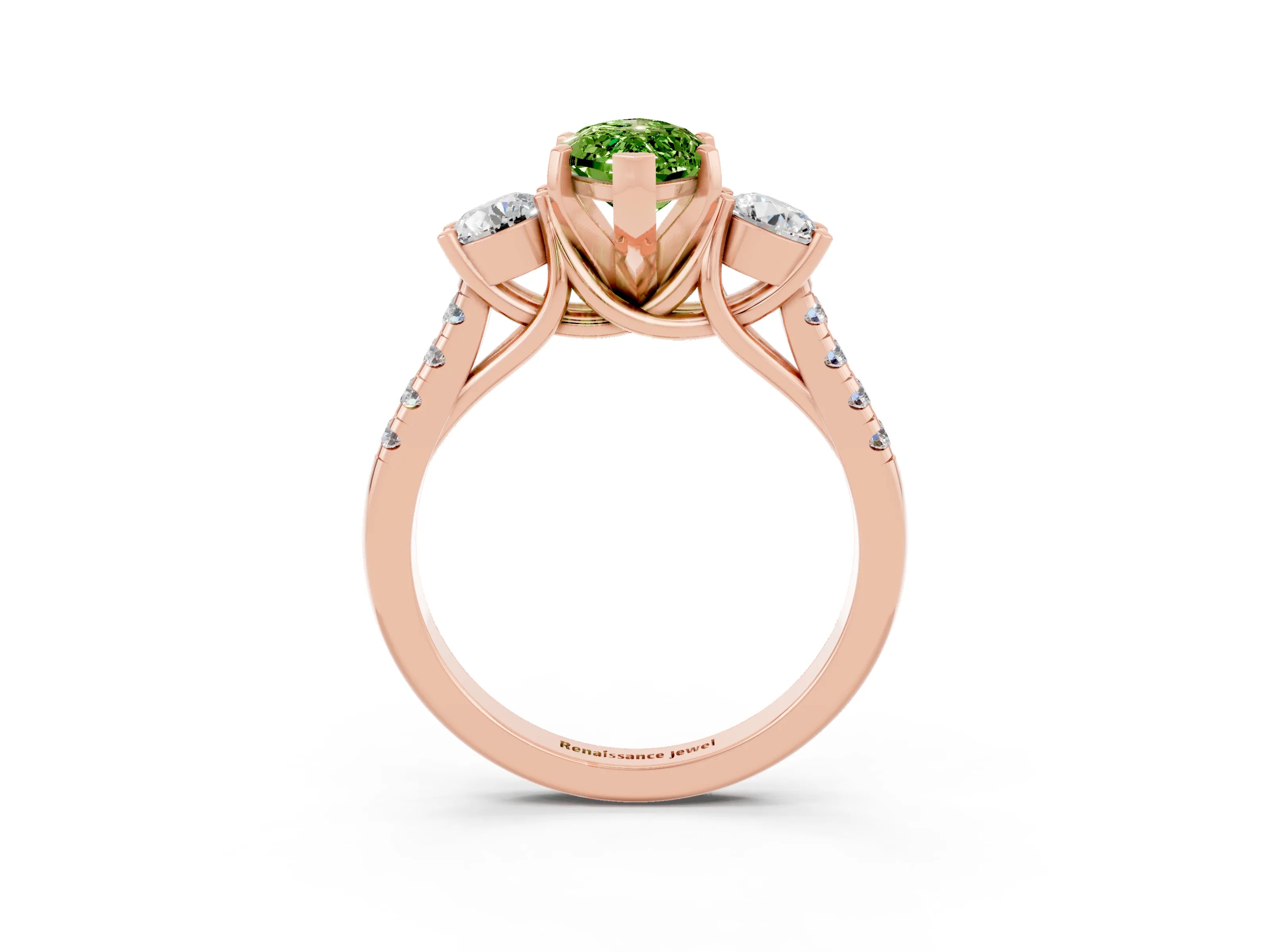 Rose gold Three-Stone Marquise Cut Peridot Pavé Band with Four-Prong Setting_3