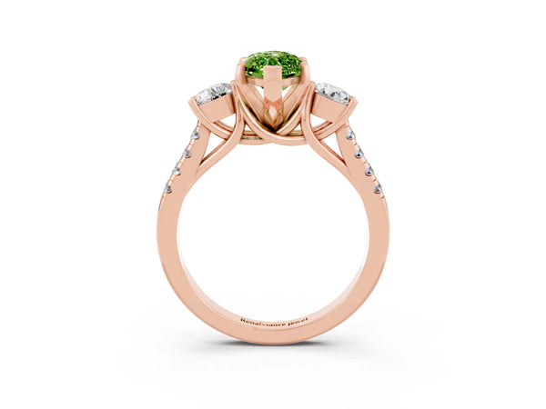 Rose gold Three-Stone Marquise Cut Peridot Pavé Band with Four-Prong Setting