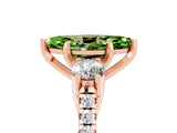 Rose gold Three-Stone Marquise Cut Peridot Pavé Band with Four-Prong Setting_5