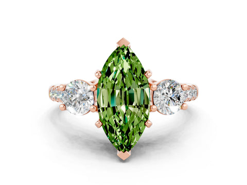 Rose gold Three-Stone Marquise Cut Peridot Pavé Band with Four-Prong Setting
