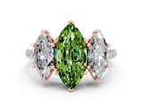 Rose gold Three-Stone Marquise Cut Peridot Ring with Pavé Band and Prong Setting_12