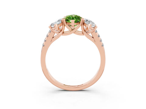 Rose gold Three-Stone Marquise Cut Peridot Ring with Pavé Band and Prong Setting_15