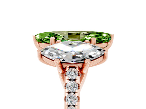 Rose gold Three-Stone Marquise Cut Peridot Ring with Pavé Band and Prong Setting_17