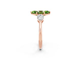 Rose gold Three-Stone Marquise Cut Peridot Ring with Pear Side Stones and Four-Prong Setting_2