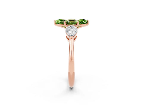 Rose gold Three-Stone Marquise Cut Peridot Ring with Pear Side Stones and Four-Prong Setting_2